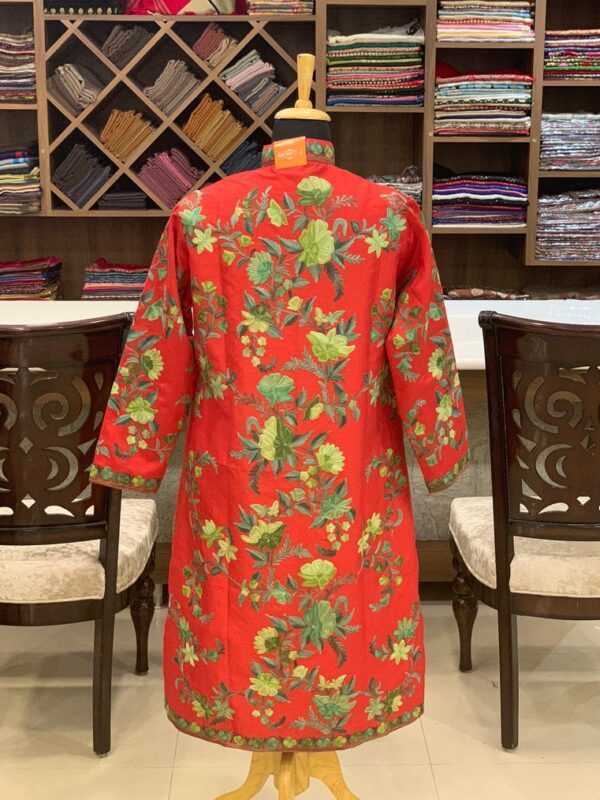 Red Kashmiri Jacket With Floral Pattern Embroidery Back
