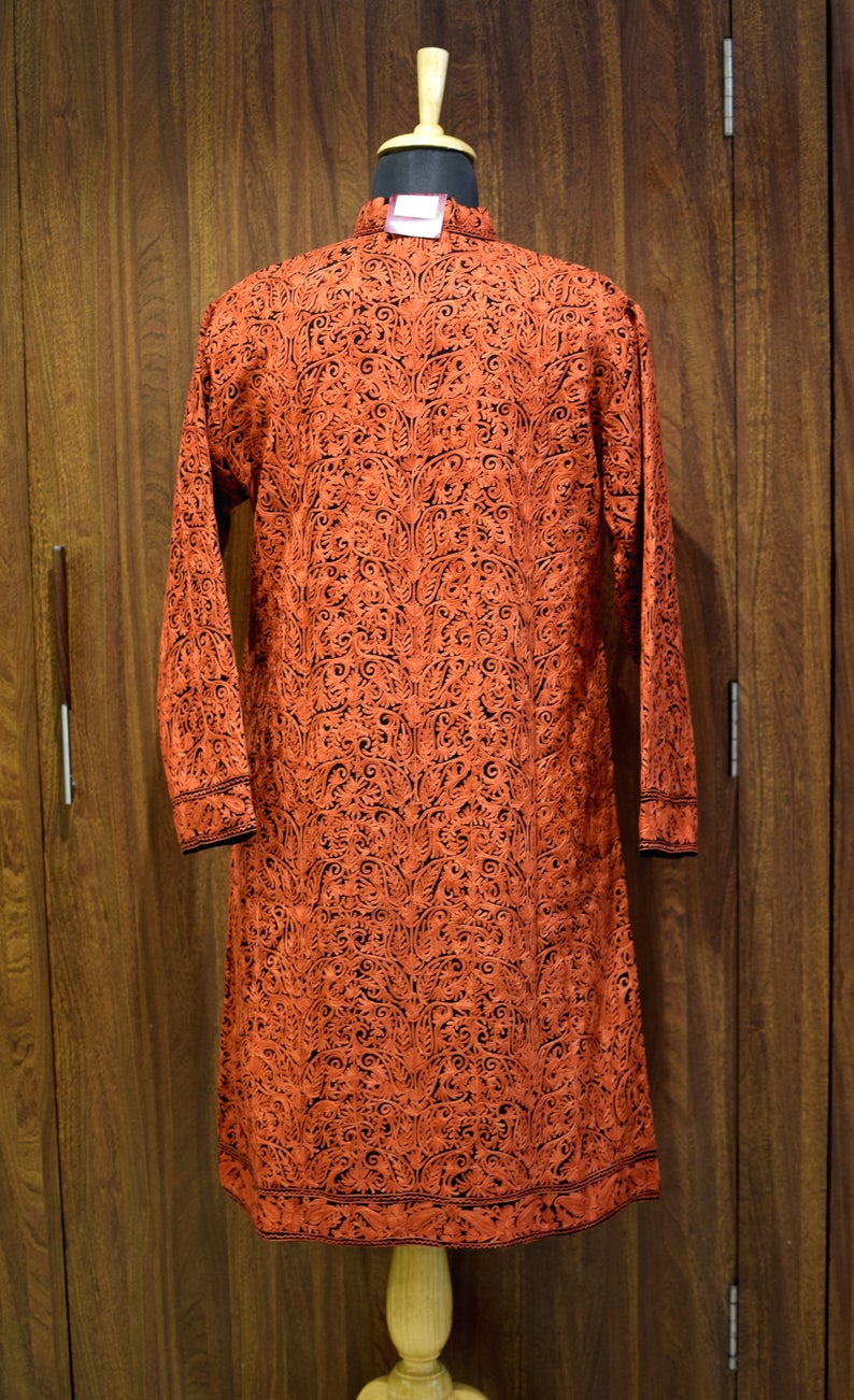 Orange Jamawar Embroidered Women Coat Back