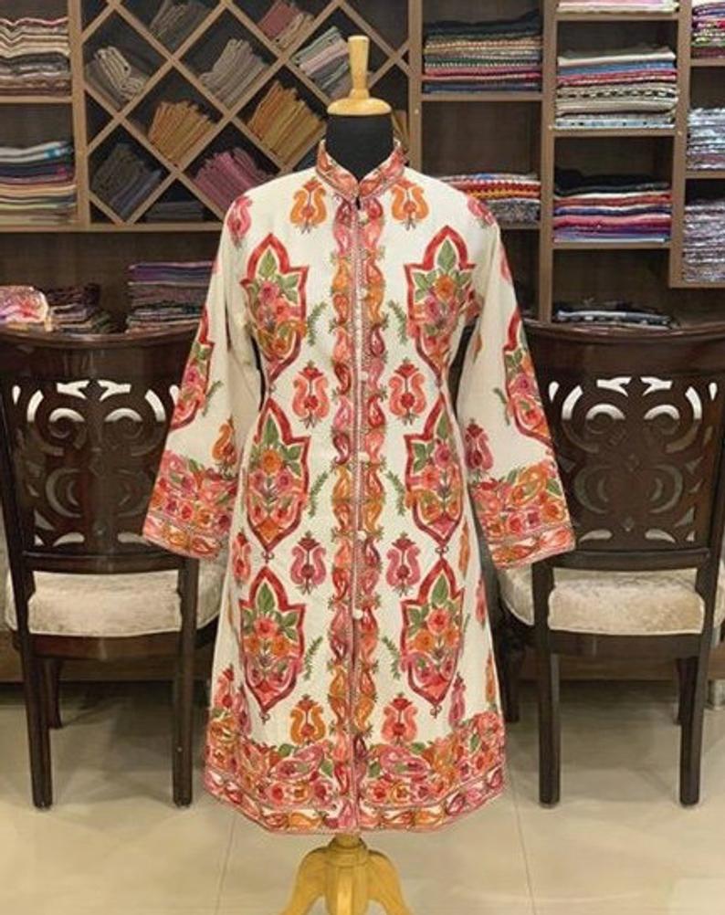 White Kashmir Jackets With Boteh Embroidery Front