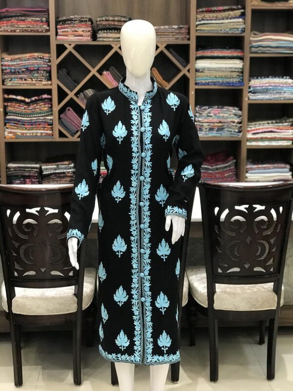 Woollen Long Embroidered Coat for Woman Front