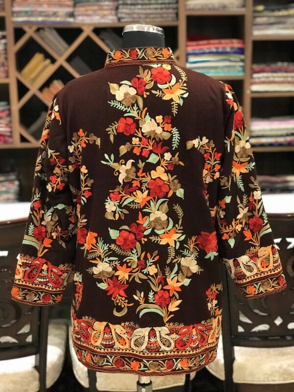 Brown Short Embroidered Kashmiri Jacket Back