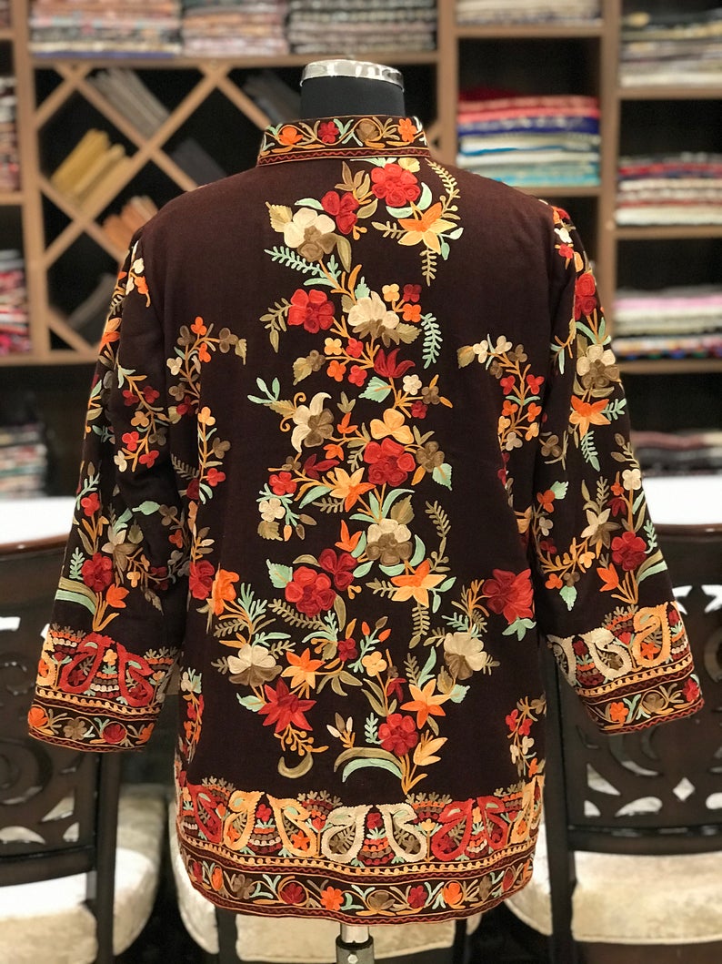 Short Woollen Jacket with Floral Embroidery | Angad Creations