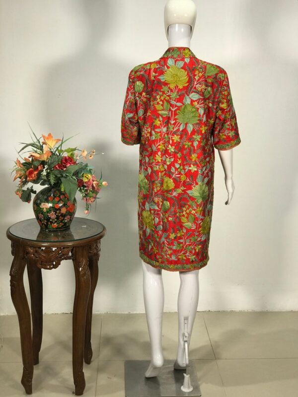 Red Shawl Collar Style Coat With Floral Jaal Embroidery Back