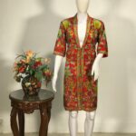 Red Shawl Collar Style Coat With Floral Jaal Embroidery