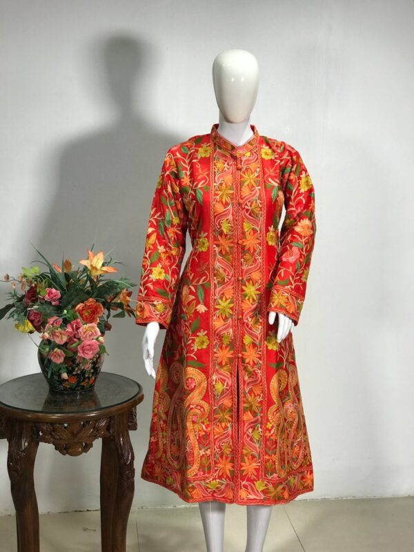 Red Kashmiri Jackets With Kashmiri Aari Jaal Embroidery Front
