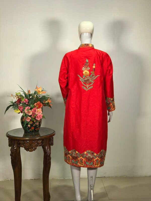 Red Kashmiri Jackets With Anarkali Style Kashmiri Aari Embroidery Back