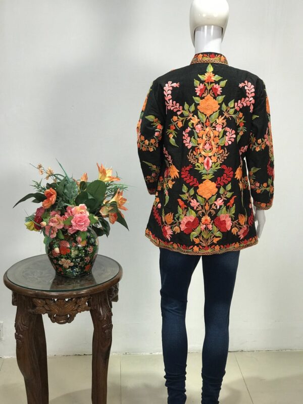 Black Short Length Embroidered Jacket Back