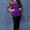 Purple Top with Thread Embroidered Shoulders & Sleeves Front