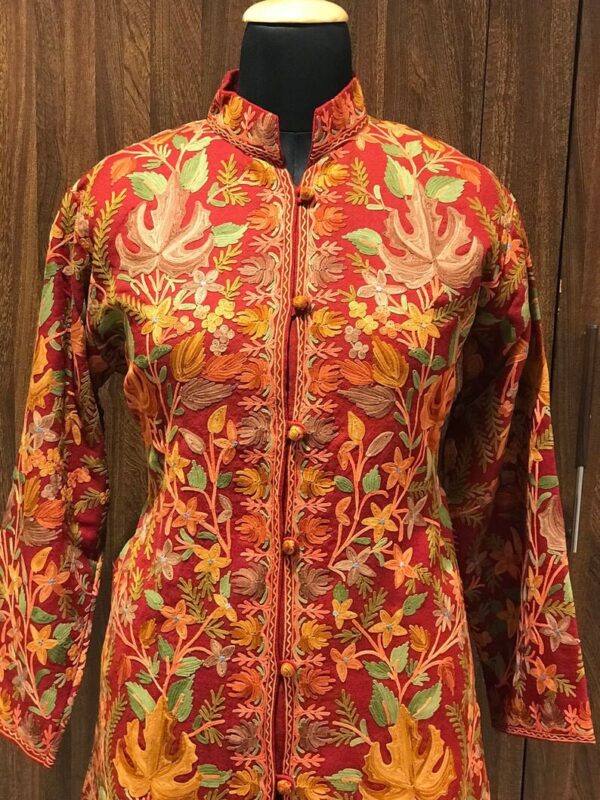 Maroon Kashmiri Jacket With Chinar Jaal Embroidery