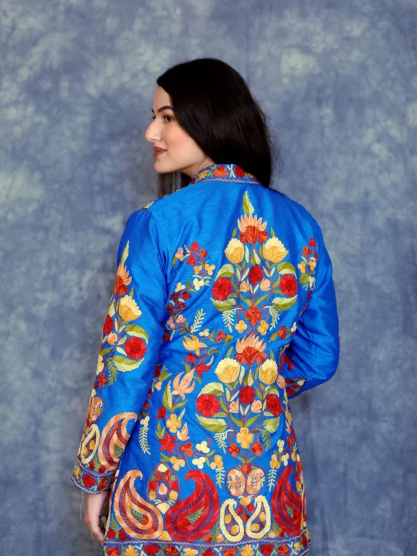 Ferozi Short Jacket With Kashmiri Aari Jaal Embroidery model backside