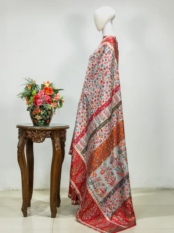 White Modal Silk Kani Saree with Red Border pallu