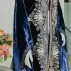 Antique Ambi Embroidered Ombre Blue Gloss Velvet Cape side view