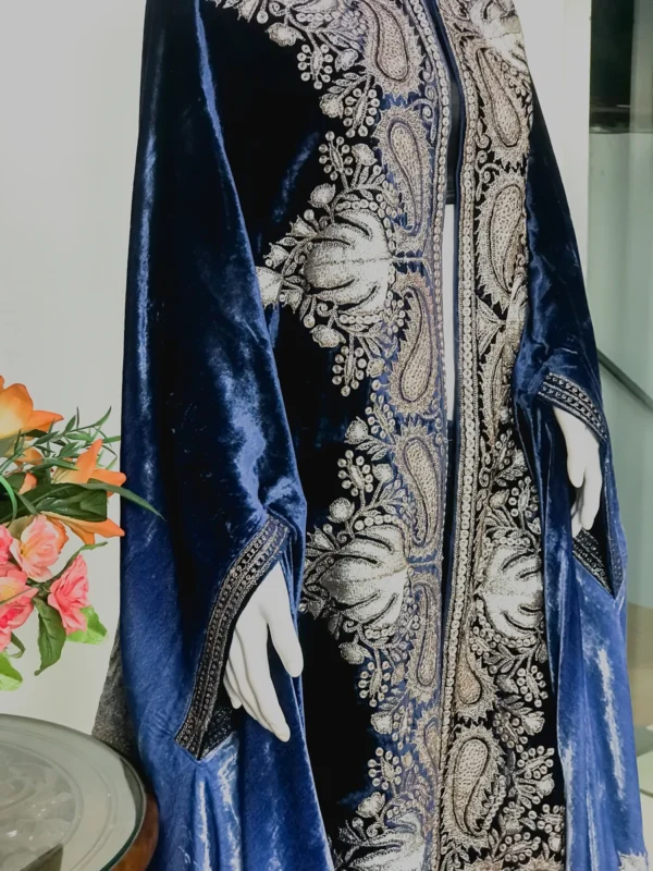 Antique Ambi Embroidered Ombre Blue Gloss Velvet Cape side view