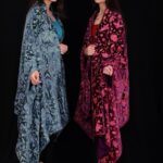 Gloss Velvet Ombre Cape with All Over Floral Embroidery: Purple and Pink Duo
