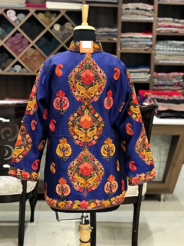 Blue Short Jacket Kashmiri Boteh Embroidery Back