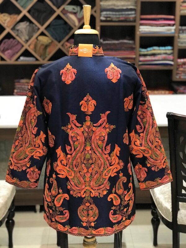 Navy Blue Short Jacket With Paisley Style Boteh Embroidery Back
