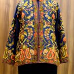 Blue Short Jacket With Kashmiri Aari Jaal Embroidery Front