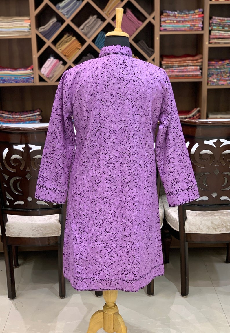 Black Jamawar Embroidered Women Coat Back