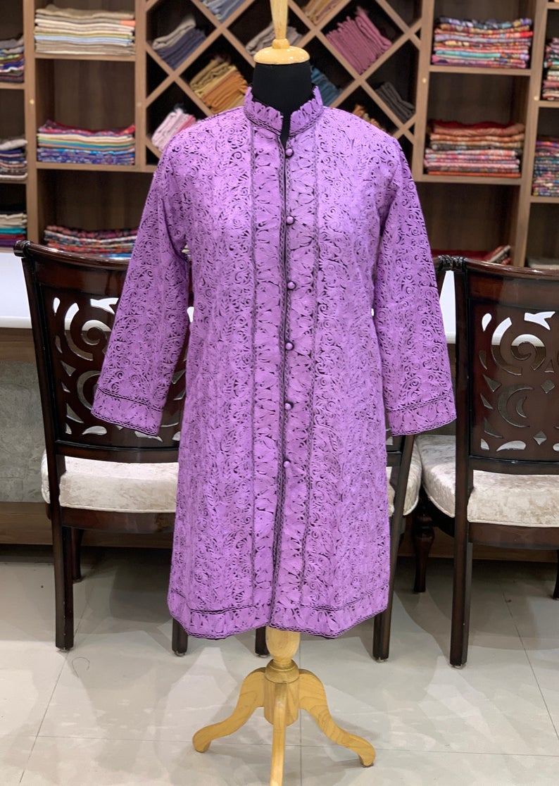 Black Jamawar Embroidered Women Coat Front