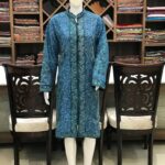 Black Paisley Jamawar Embroidered Women Coat Front