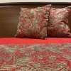 Red Raw Silk Bed Cover with Silk Thread Barfi Embroidery