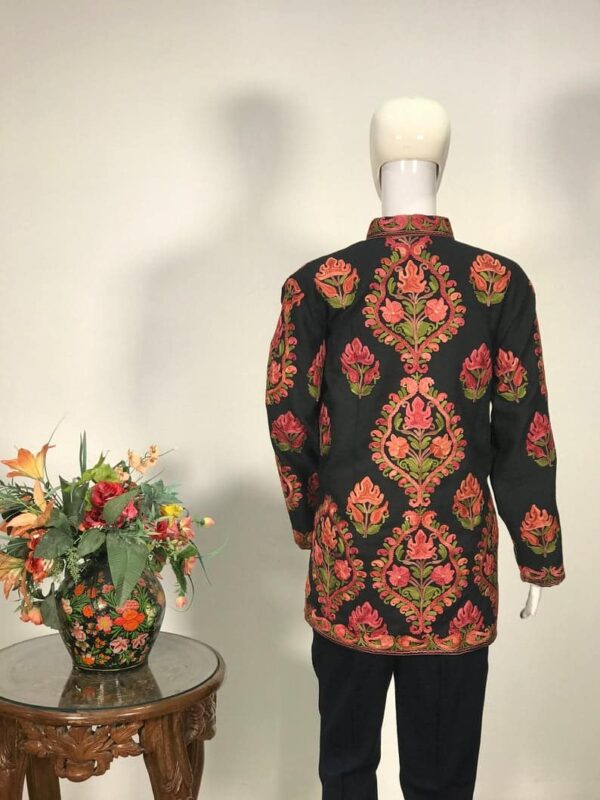 Black Short Jacket With Chinar Style Boteh Embroidery Back