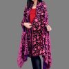 Gloss Velvet Ombre Cape with All Over Floral Embroidery: Purple and Pink