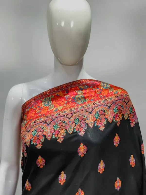 Black Modal Silk Kani Saree with Floral Pallu Design close up