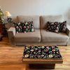 Navy Blue Velvet Table Runner and 4 Cushion Covers Set with Floral Pattern Embroidery