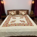 Cream Raw Silk Bed Cover with Chinar Pattern Aari Embroidery