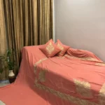 Pink Velvet Bed Cover with Kashmiri Tilla Embroidery: Chinaar Ambi Border