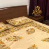 Beige Raw Silk Bed Cover with Chinar Pattern Aari Embroidery close up
