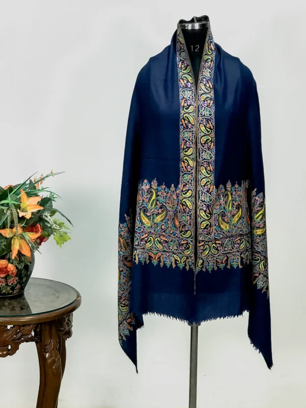 Navy Blue Papier Mache Paisley Palla Pure Pashmina Stole