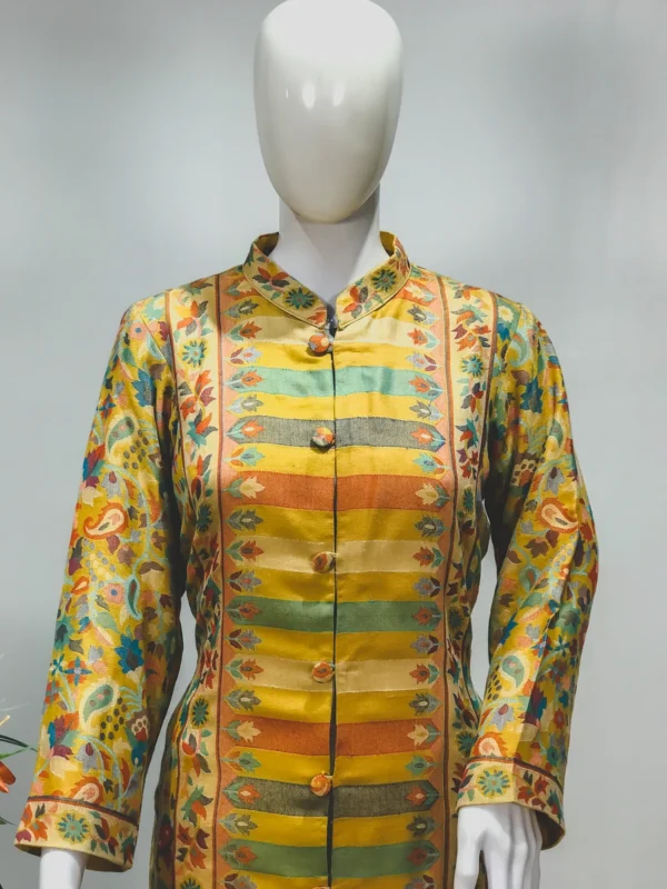 Yellow Kani Weave Mid Length Jacket close up