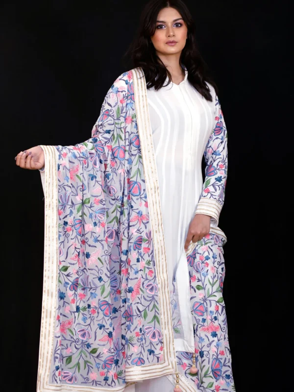 White Dress with Aari & Gota Work and Jaal Dupatta