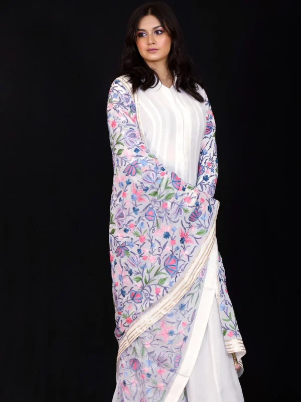 White Dress with Aari & Gota Work and Jaal Dupatta styled
