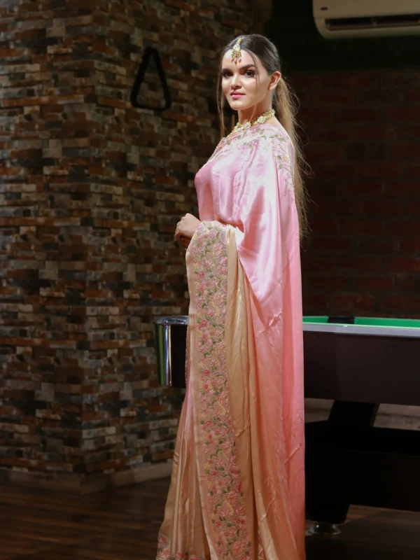 Pure Silk Ombré Shaded Saree with Pastel Floral Aari Border clear