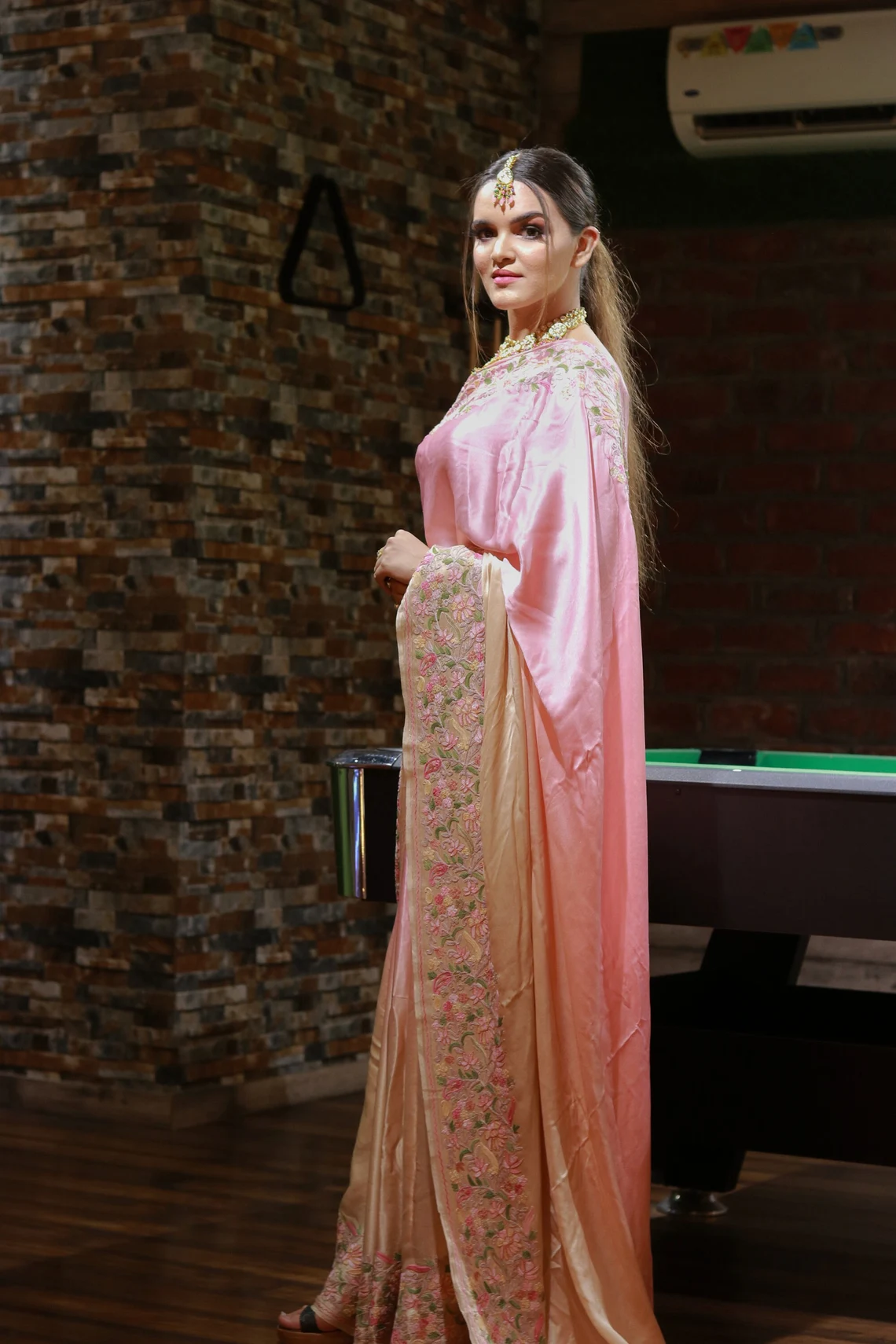 Pure Silk Ombré Shaded Saree with Pastel Floral Aari Border clear