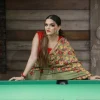 Olive Green Georgette Saree with Floral Jaal Work close up