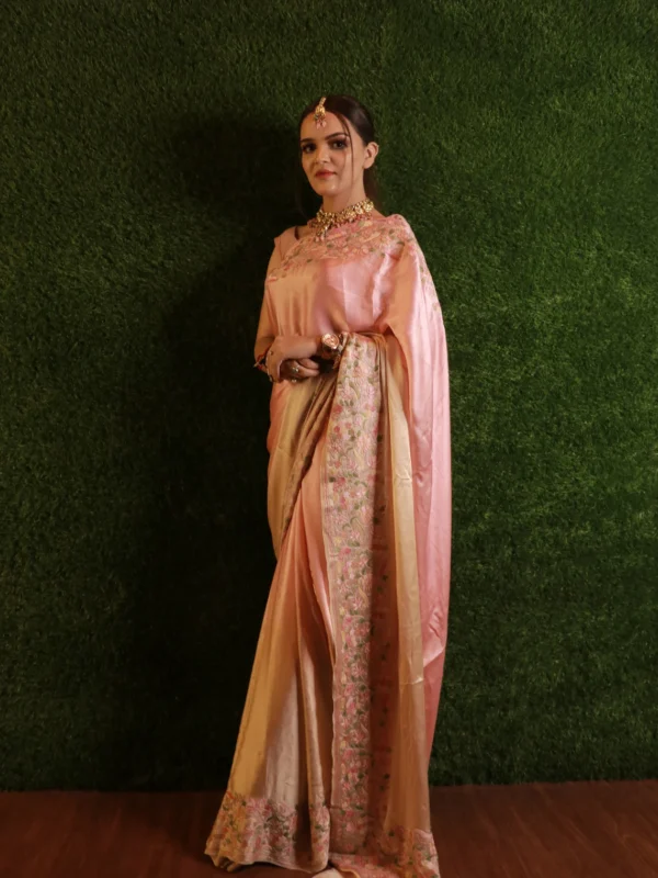 Pure Silk Ombré Shaded Saree with Pastel Floral Aari Border