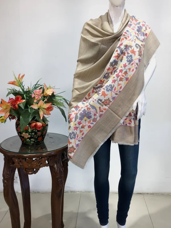 Fawn Pure Wool Shawl with Kani Detailing