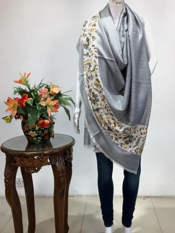 Grey Pure Wool Shawl with Kani Detailing