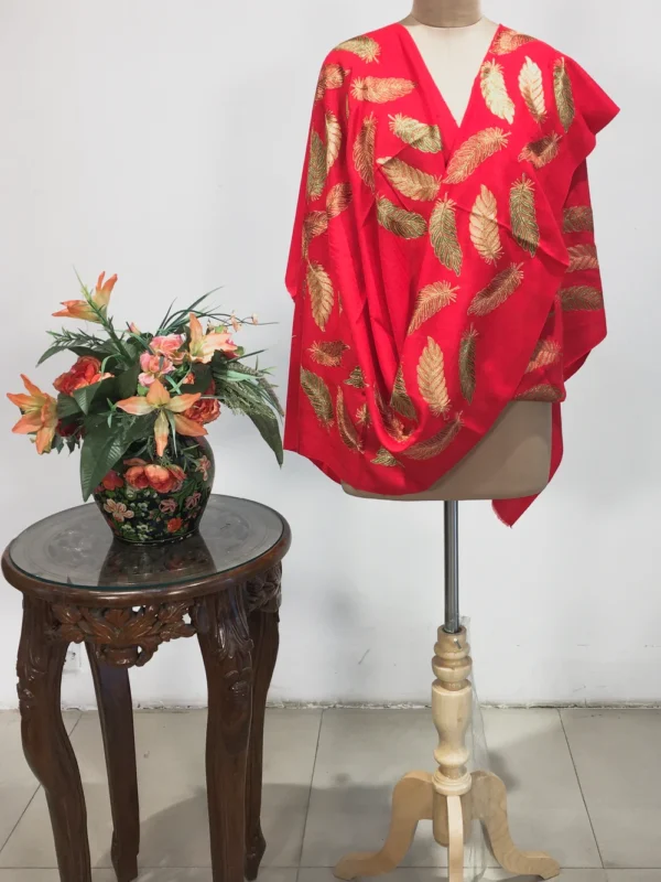 Torch Red Pure Wool Stole with Zari Detailing