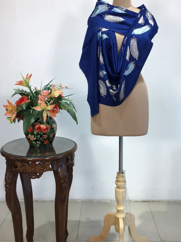 Blue Pure Wool Stole with Zari Detailing