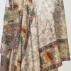 Beige Fine Wool Kalamkari Stole with Pastel Multi-Colour Embroidery front