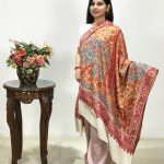 Off-White Pure Pashmina Shawl With Papier Mache Hand Embroidery