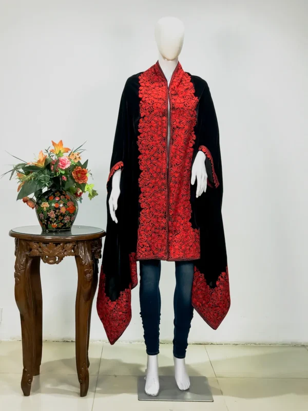 Black Velvet Cape with Red Thread Work