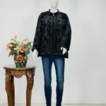 Black Velvet Jacket with Self Floral Embroidery