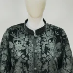 Black Velvet Jacket with Self Floral Embroidery close up