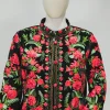 Black Short Jacket with Rich Floral Embroidery close up